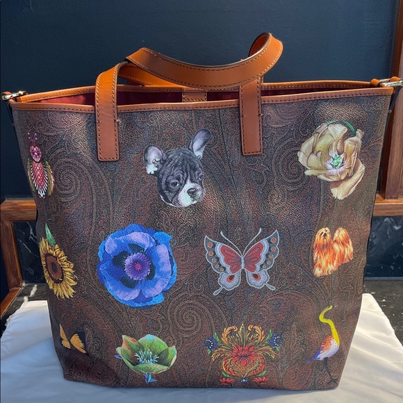 Etro Handbags - ETRO "Funny Painting" Paisley Tote Bag Brown Animals Flowers